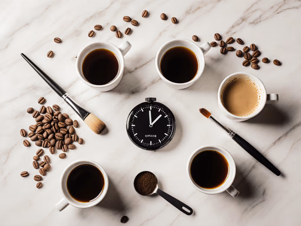 grinder adjustment workflow with coffee cups and timer